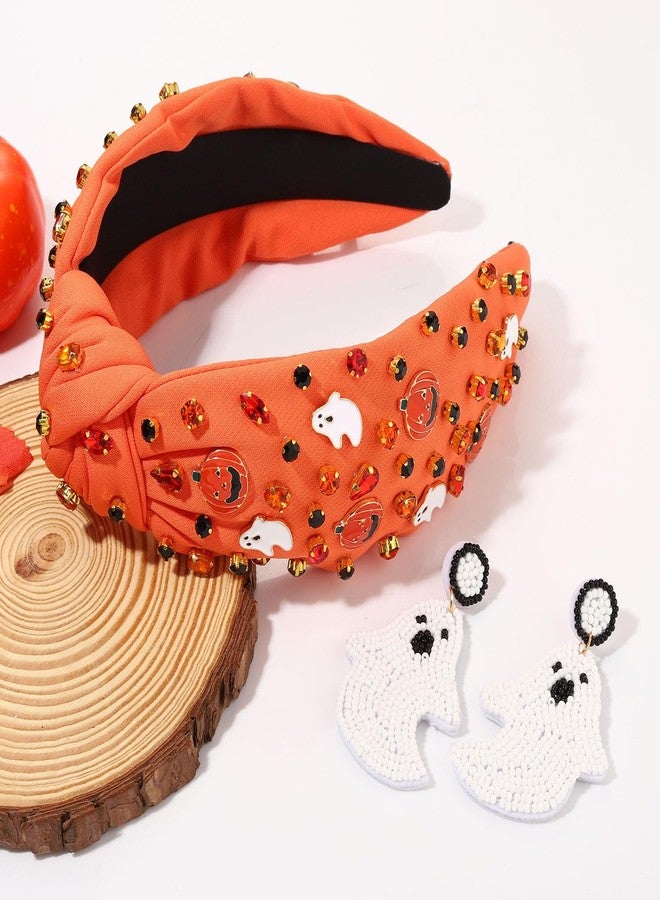 YAHPERN Halloween Headband for Women Boo HOCUS POCUS Knotted Headband Embellished Crystal Headbands Halloween Accessories (Pattern C) - Image 2