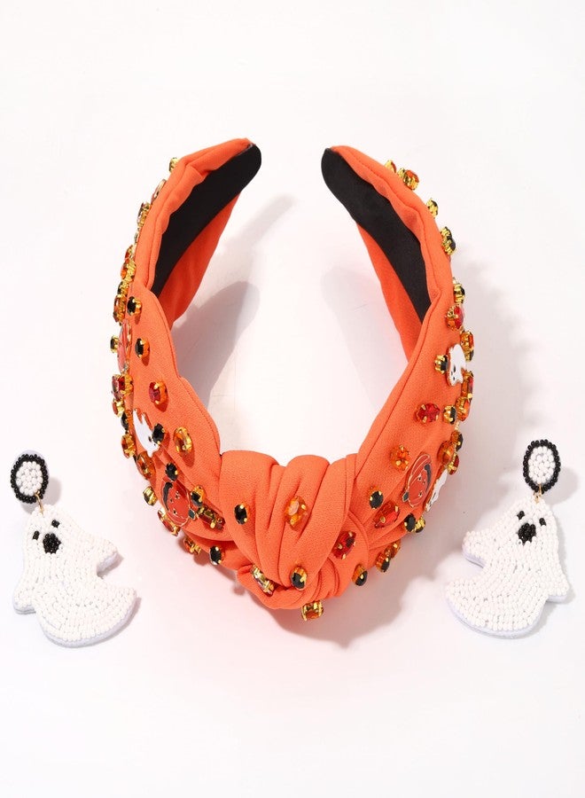 YAHPERN Halloween Headband for Women Boo HOCUS POCUS Knotted Headband Embellished Crystal Headbands Halloween Accessories (Pattern C) - Image 5
