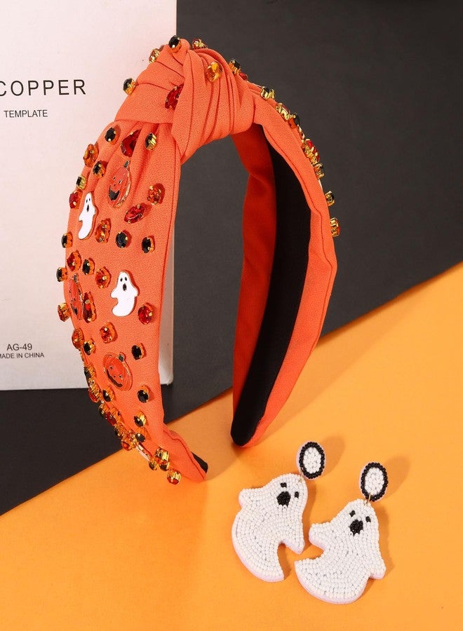 YAHPERN Halloween Headband for Women Boo HOCUS POCUS Knotted Headband Embellished Crystal Headbands Halloween Accessories (Pattern C) - Image 3