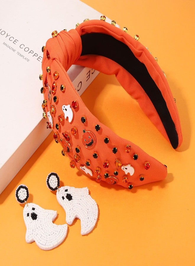 YAHPERN Halloween Headband for Women Boo HOCUS POCUS Knotted Headband Embellished Crystal Headbands Halloween Accessories (Pattern C) - Image 4