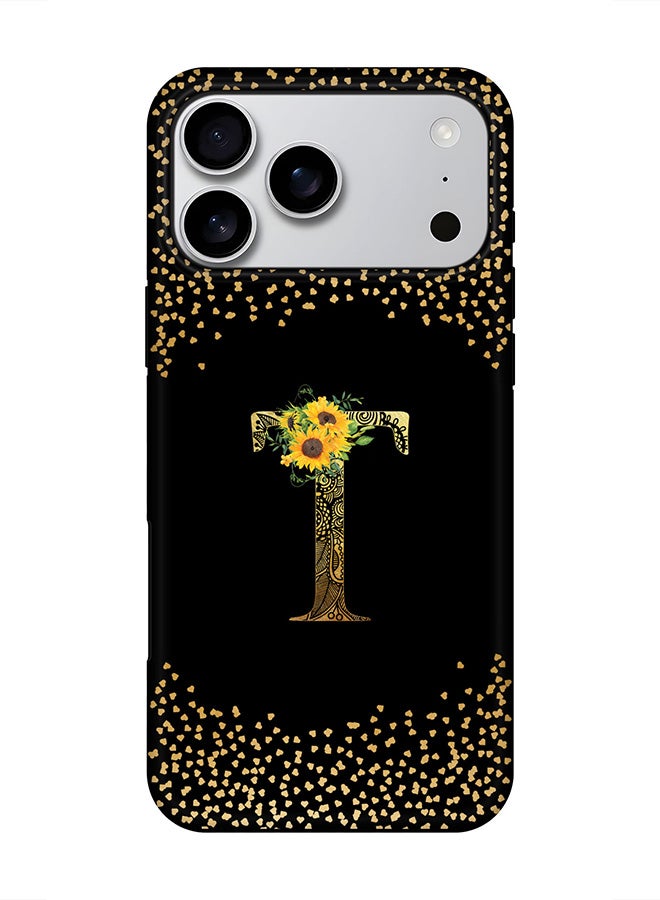 Stylizedd Tough Pro Magnetic Case for iPhone 17 Pro Max, Dual Layer hybrid PC + TPU Mobile Cover Matte - Custom Floral Monogram - T ( Black )