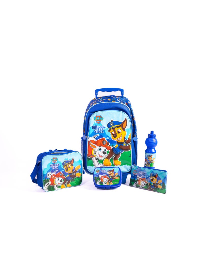 باو بترول مجموعة حقيبة مدرسية بعجلات مقاس 18 بوصة من باو باترول مع حقيبة غداء ومقلمة وزجاجة مياه وصندوق غداء - أزرق - Image 1
