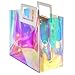VUOJUR Holographic Gift Bag Medium Size 11x98x51 Clear Reusable Birthday Gift Bag for Women Girl Iridescent Bachelorette Wedding Christmas with Handle - Image 1