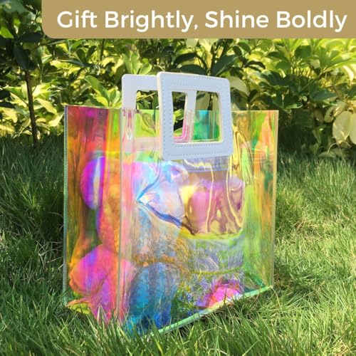 VUOJUR Holographic Gift Bag Medium Size 11x98x51 Clear Reusable Birthday Gift Bag for Women Girl Iridescent Bachelorette Wedding Christmas with Handle - Image 5