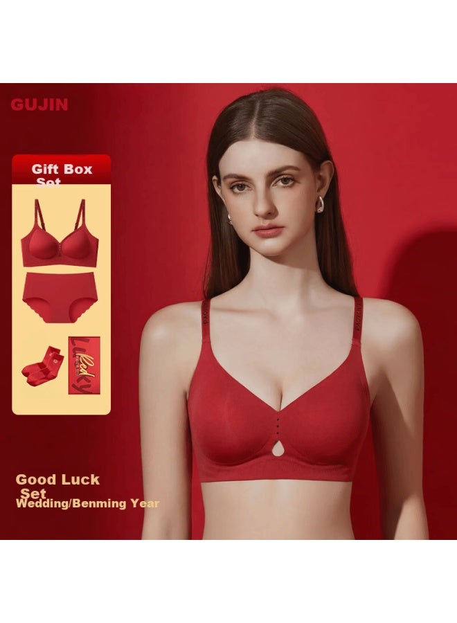 Gujin Red Lingerie Set Small Bust Push-up Bridal Wedding Underwear Gift Box For Festival Female Gift - Image 1