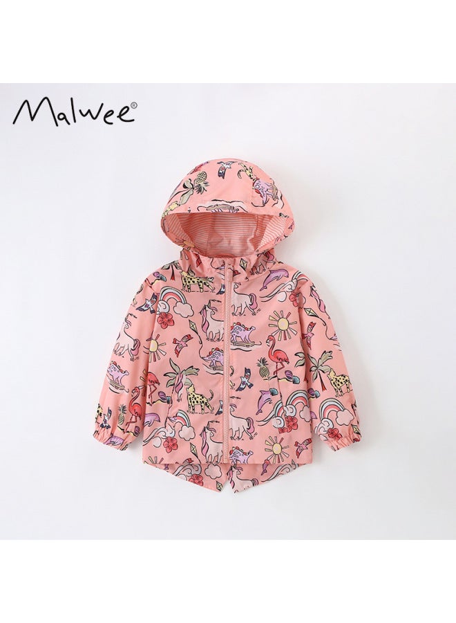 Malwee Girls' Coat Autumn Winter New Style European And American Kids Hooded Zipper Jacket Fashionable Little Girl Long Sleeve Top