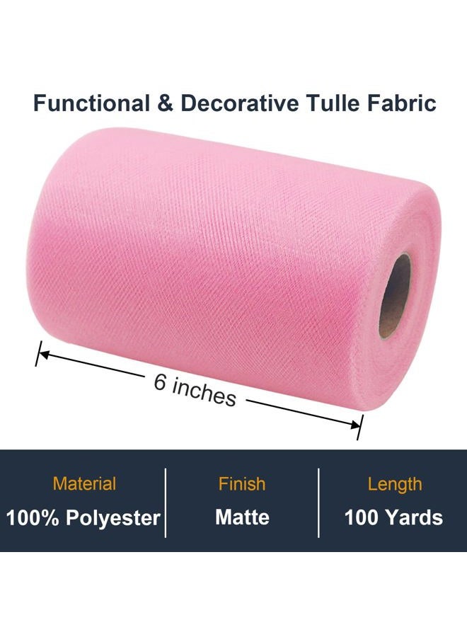 Ableme Deco Tulle Fabric Rolls 6 Inch by 100 Yards (300 feet) Tulle Spool for Wedding Party Decorations Gift Bow Craft Tutu Skirt,Pink - Image 2