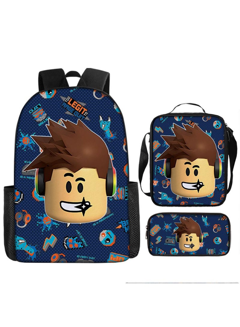 3 Pcs Set Roblox Bags Backpack School Bag Lunch Bag Pencil Case Anime Backpack Gaming Peripherals - Image 1