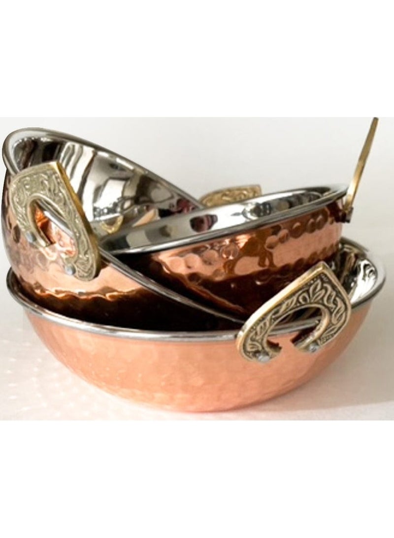 Royal Premium Pure Copper Kadhai Pan 3 Pieces Sizes  20 cm 18 cm 16 cm - Image 1
