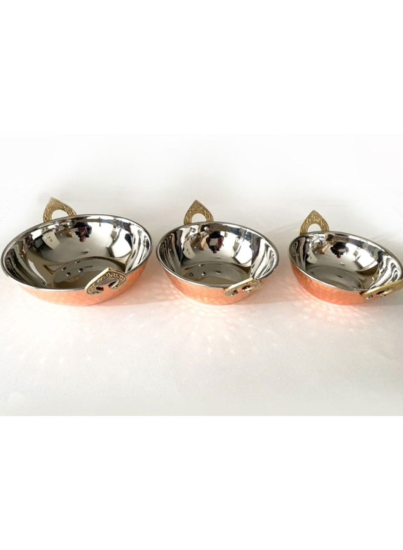 Royal Premium Pure Copper Kadhai Pan 3 Pieces Sizes  20 cm 18 cm 16 cm - Image 2