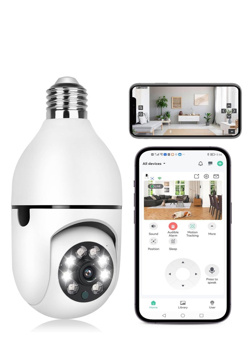 Generic - Upgraded 3MP WiFi Light Bulb Security Camera for Indoor and Outdoor Use, 360° View, Motion Detection, Color Night Vision, Works with Alexa, Ideal for Baby, Elder, and Pet Monitoring - Image 1