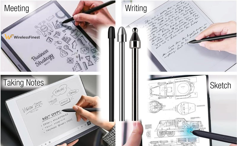 WirelessFinest رؤوس أقلام معدنية ناعمة بديلة لجهاز سامسونج جالاكسي تاب S10 ألترا قلم S9 S8 S7 S10+ S9+ S8+ تاب S9 ألترا S6 لايت S24 S23 S22 ألترا نوت 9 نوت 8 قلم S كينغ رايت + أداة، 10 قطع قياسية + 2 قطع معدنية - Image 4