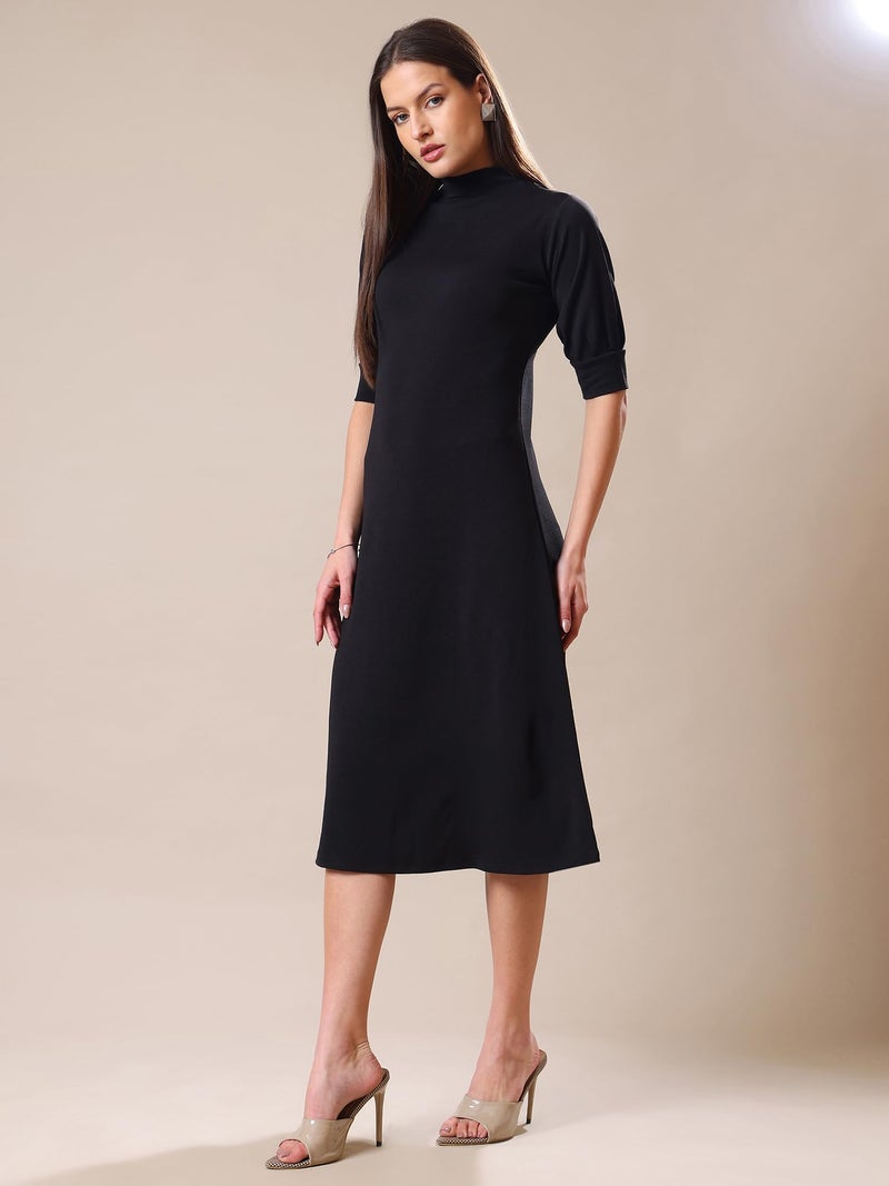 PURVAJA Women’s A-Line Knee Length Dress (Bely-123_Black_Medium) - Image 2