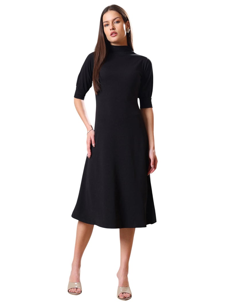 PURVAJA Women’s A-Line Knee Length Dress (Bely-123_Black_Medium) - Image 1