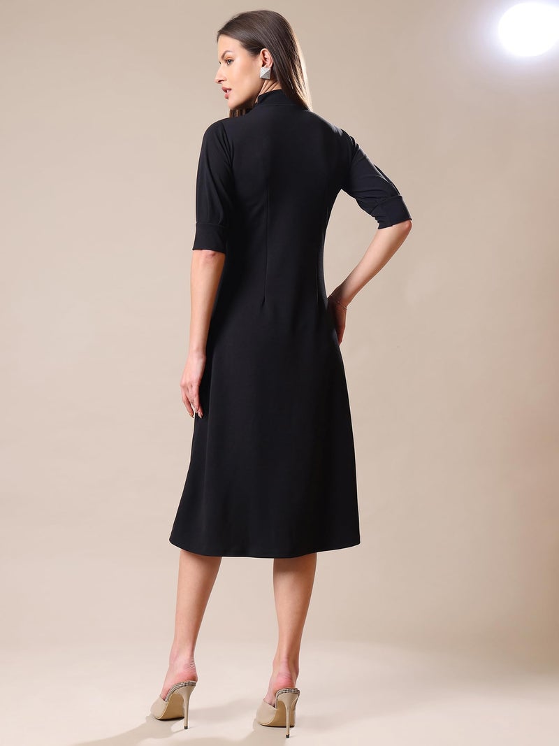PURVAJA Women’s A-Line Knee Length Dress (Bely-123_Black_Medium) - Image 3