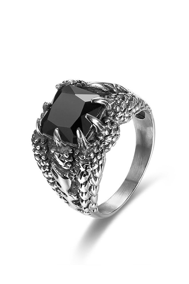 روماد خاتم رجالي بتصميم مخلب تنين من الفولاذ المقاوم للصدأ، بحجر خمر وأسلوب فايكنغ وصخرة قاسية. - Image 1