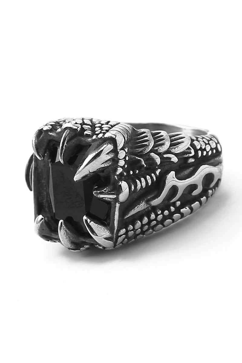 روماد خاتم رجالي بتصميم مخلب تنين من الفولاذ المقاوم للصدأ، بحجر خمر وأسلوب فايكنغ وصخرة قاسية. - Image 3