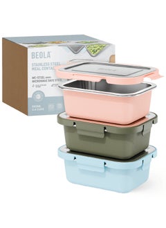 BEOLA BEOLA Set of 3pcs, Microwave Safe Stainless Steel Lunch Box, MC-steel™ 18/8 Premium BPA free Materials, Food Storage Container, Dishwasher Safe Meal Prep Set, Food Kitchen Box(800ml, Mix Colors) 