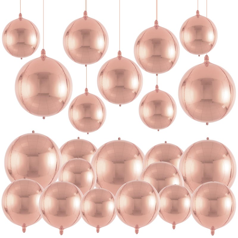 TOTAFAM 18 Pcs Rose Gold Round Foil Balloons Shiny Balloons Set Large Balloon Arch for Birthday Graduation Wedding Bachelorette Party Decorations, 5 Pcs 22 Inches, 5 Pcs 15 Inches, 8 Pcs 10 Inches - Image 3