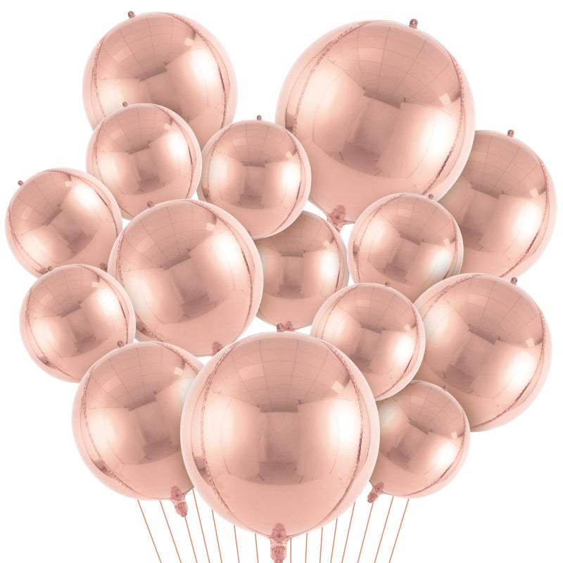 TOTAFAM 18 Pcs Rose Gold Round Foil Balloons Shiny Balloons Set Large Balloon Arch for Birthday Graduation Wedding Bachelorette Party Decorations, 5 Pcs 22 Inches, 5 Pcs 15 Inches, 8 Pcs 10 Inches - Image 5
