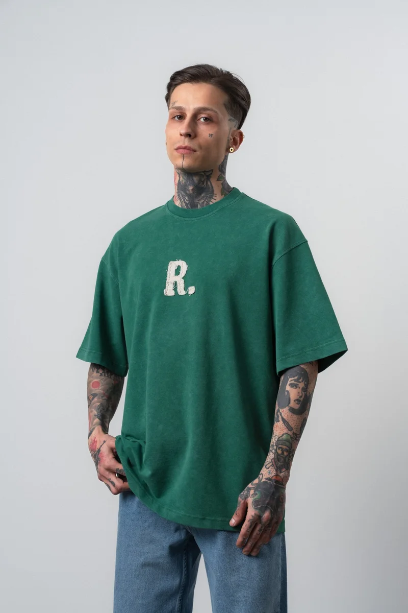 RESPIRE Men's Revere Embroidered Washed Oversize T-Shirt, Navy Blue