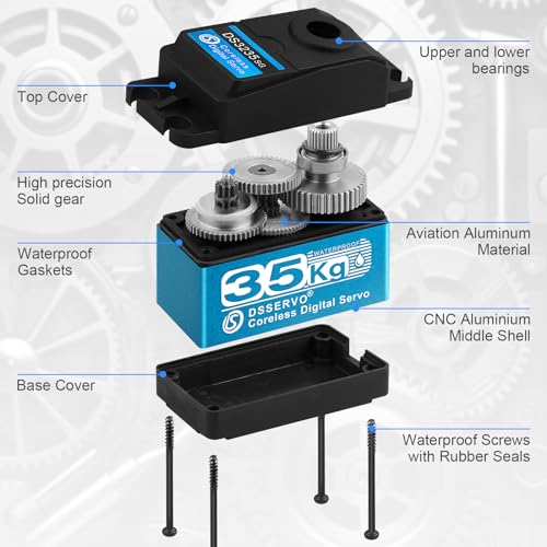 Beffkkip سيرفو رقمي مقاوم للماء 35 كجم عزم دوران عالي مع تروس معدنية كاملة مع قرن سيرفو 25T متوافق مع سيارات RC 1/8 و 1/10 و 1/12 - Image 5