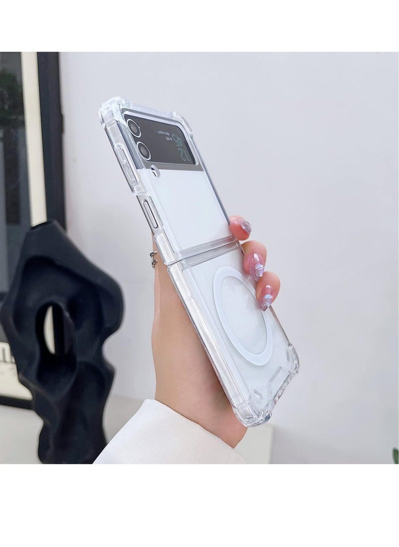 Raxoom Samsung Galaxy Z Flip 4 magsafe Clear Case, With Magnetic and Support Wireless Charger, Transparent Shockproof and Drop-Proof Hard PC Phone Cover for Galaxy Z Flip 4 - Image 3