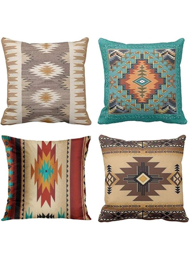 Emvency Set of 4 Throw Pillow Covers Tribal Western Geometric Colorful Nature Color Patterns Turquoise Orange Decorative Pillow Cases Home Decor Square 16x16 Inches Pillowcases - Image 5