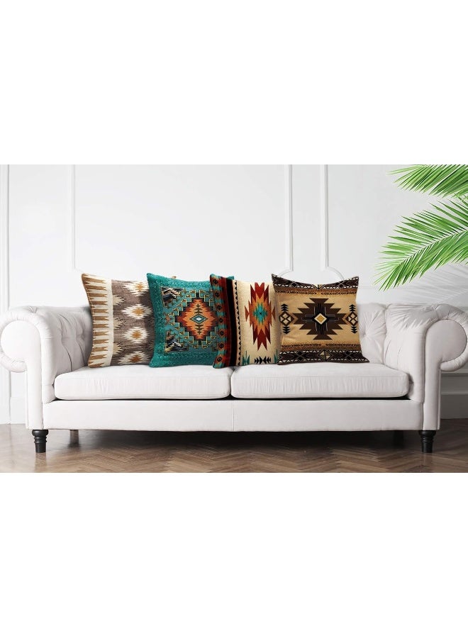 Emvency Set of 4 Throw Pillow Covers Tribal Western Geometric Colorful Nature Color Patterns Turquoise Orange Decorative Pillow Cases Home Decor Square 16x16 Inches Pillowcases - Image 4
