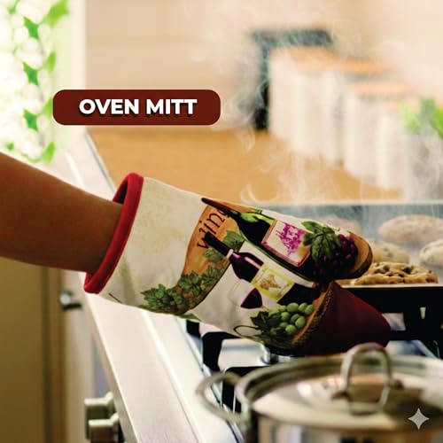 Lobyn Value Packs - Wine Lover’s Kitchen Grape & Wine Bottle Motif, 5 Piece Kitchen Towel Set with 2 Decorative Dish Towels (25 X15), 1 Oven Mitt (11 X 7) and 2 Potholders (6.5 X 6.5) - Image 5