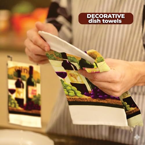 Lobyn Value Packs - Wine Lover’s Kitchen Grape & Wine Bottle Motif, 5 Piece Kitchen Towel Set with 2 Decorative Dish Towels (25 X15), 1 Oven Mitt (11 X 7) and 2 Potholders (6.5 X 6.5) - Image 4