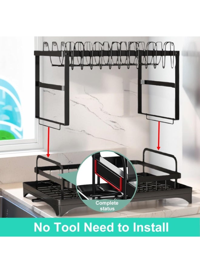 rayze 2-Tier Foldable Cutlery Drying Rack/Cup/Bottle Plate Organizer with Cutlery Rack and Cutting Board Rack and Drain Board Tray, Rotatable Drain System, Anti-Scratch Frosted Baked Craft Coating (Black) - Image 4