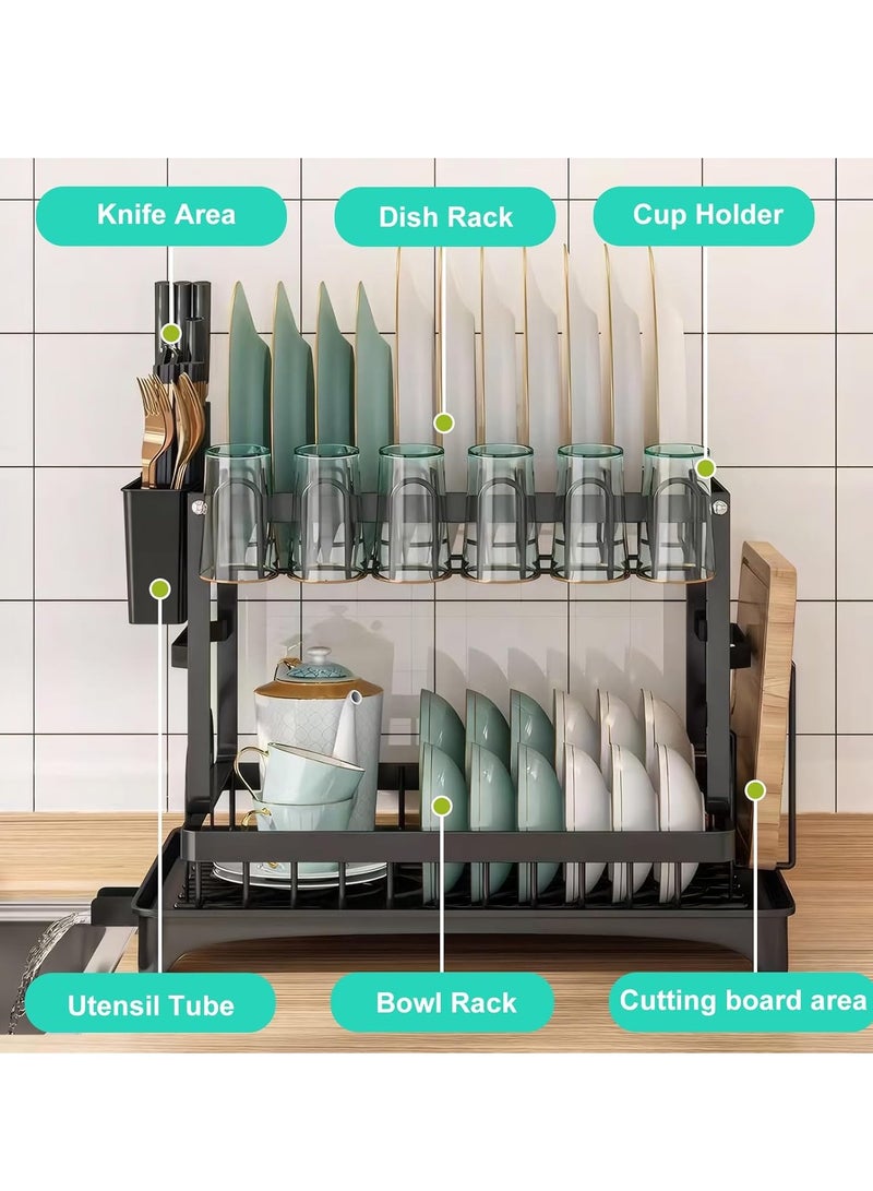 rayze 2-Tier Foldable Cutlery Drying Rack/Cup/Bottle Plate Organizer with Cutlery Rack and Cutting Board Rack and Drain Board Tray, Rotatable Drain System, Anti-Scratch Frosted Baked Craft Coating (Black) - Image 5