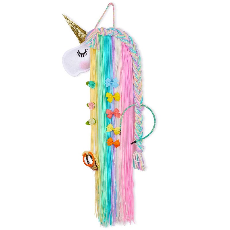 Basumee Unicorn Hair Bow Holder for Girls Wall Hanging Decor and Baby Hair Clip Hanger Organizer, Rainbow - Image 1