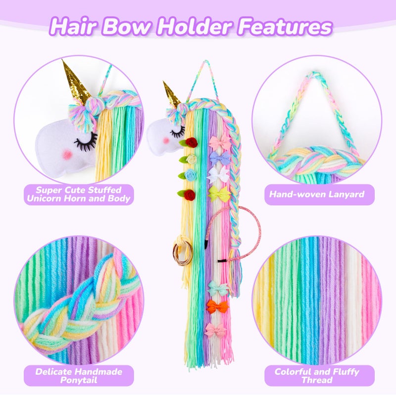 Basumee Unicorn Hair Bow Holder for Girls Wall Hanging Decor and Baby Hair Clip Hanger Organizer, Rainbow - Image 3