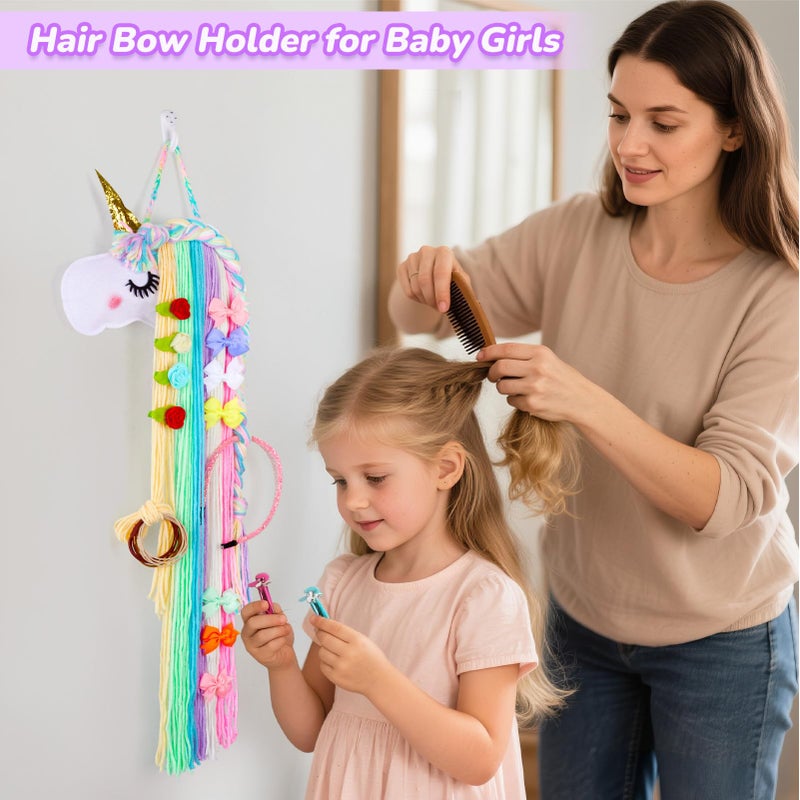 Basumee Unicorn Hair Bow Holder for Girls Wall Hanging Decor and Baby Hair Clip Hanger Organizer, Rainbow - Image 2