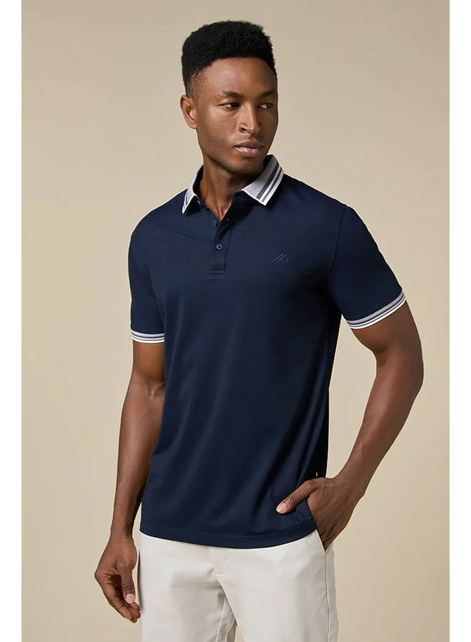 Mannerism The Stillwater Polo Dark Blue Lyocell Blend Polo Comfort Fit