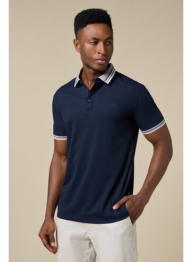 Mannerism The Stillwater Polo Dark Blue Lyocell Blend Polo Comfort Fit - Image 1