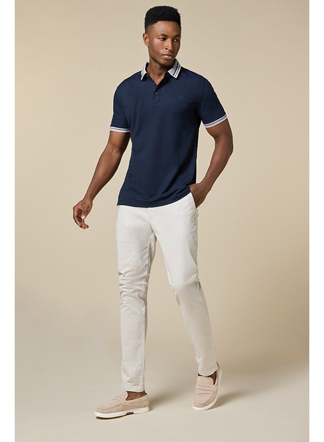 Mannerism The Stillwater Polo Dark Blue Lyocell Blend Polo Comfort Fit - Image 4