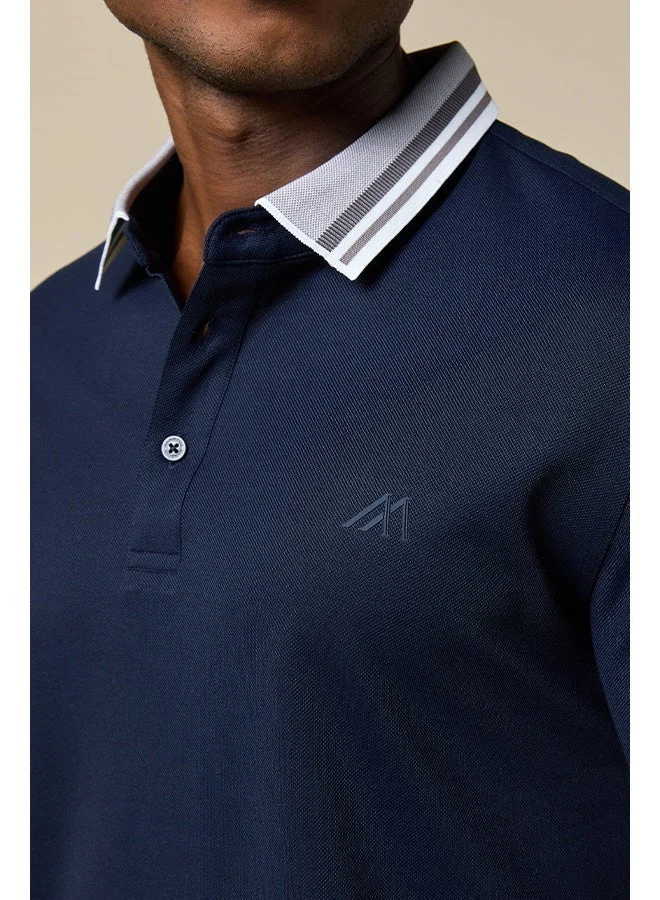 Mannerism The Stillwater Polo Dark Blue Lyocell Blend Polo Comfort Fit