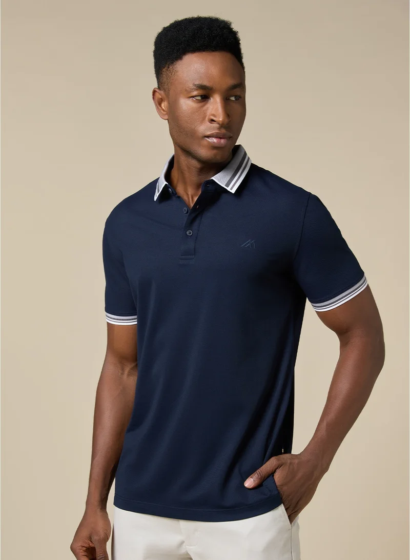 مانرزم The Stillwater Polo Dark Blue Lyocell Blend Polo Comfort Fit