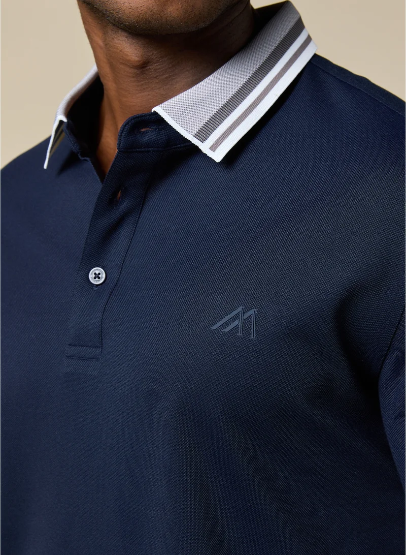 مانرزم The Stillwater Polo Dark Blue Lyocell Blend Polo Comfort Fit