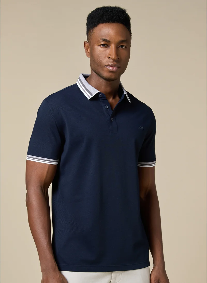 MANNERISM  The Stillwater Polo Dark Blue Lyocell Blend Polo Comfort Fit for Men | Best Price UAE