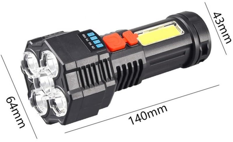 Care4 Care 4 Strong Bright 5 LED 1cob Flashlight USB Rechargeable Flashlight Torch Black 14 cm Rechargeable - Image 2