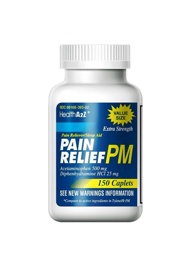 HealthA2Z - ® Extra Strength Pain Relief PM| Acetaminophen 500mg | Diphenhydramine 25mg | Pain Reliever & Nighttime Sleep Aid | Non-Habit Forming (150 Count (Pack of 1)) - Image 1
