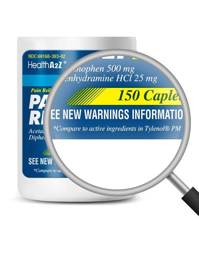 HealthA2Z - ® Extra Strength Pain Relief PM| Acetaminophen 500mg | Diphenhydramine 25mg | Pain Reliever & Nighttime Sleep Aid | Non-Habit Forming (150 Count (Pack of 1)) - Image 1