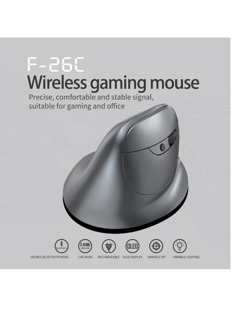 زيلوتس ماوس عمودي F26C بلوتوث، ماوس لاسلكي مريح، مع شاشة OLED RGB USB بصري، ماوس قابل لإعادة الشحن، لألعاب الكمبيوتر المحمول - Image 2