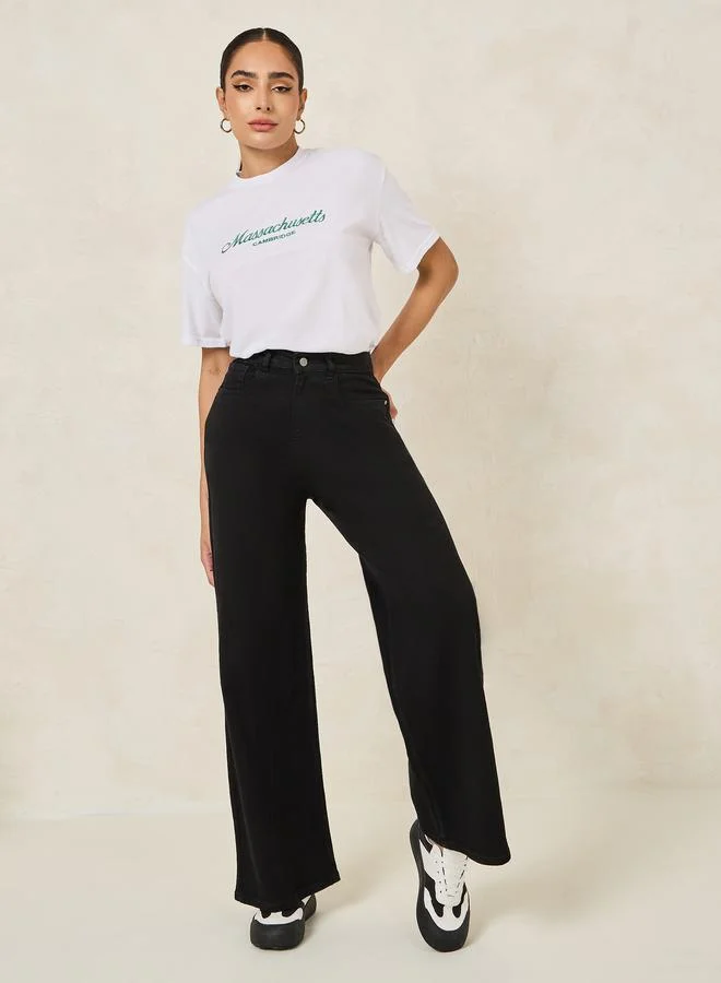 ستايلي Oversized Embroidered Massachusetts Slogan T-Shirt