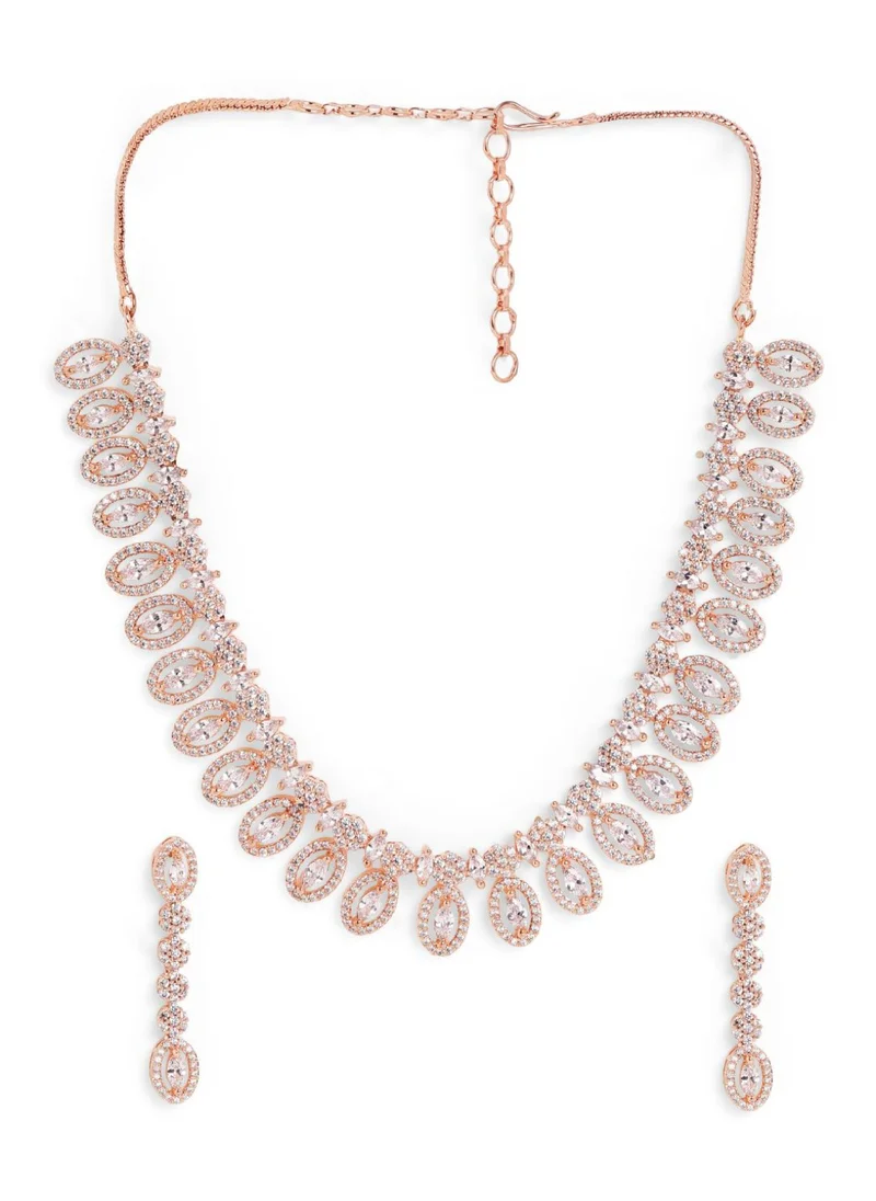 Priyaasi Rose American Diamond Studded Jewellery Set