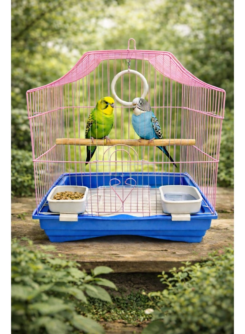 Petto Metal Bird Cage for Small Birds with Perch & Feeding Cups – Hanging Design (30 × 23 × 39 cm) - Image 1
